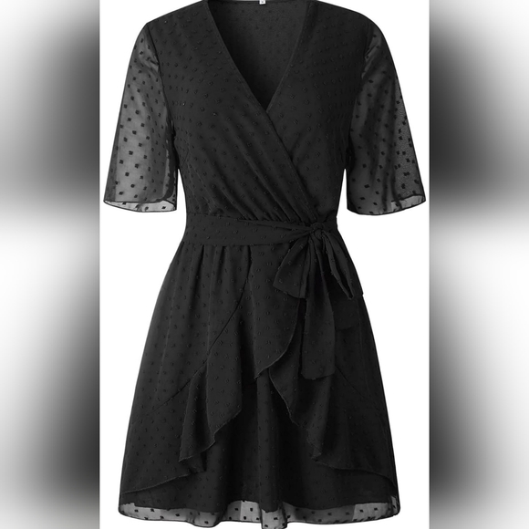 ☆3\35$ | Black Boho Dotted Ruffle Bow Tie Dress in Medium - Picture 4 of 11